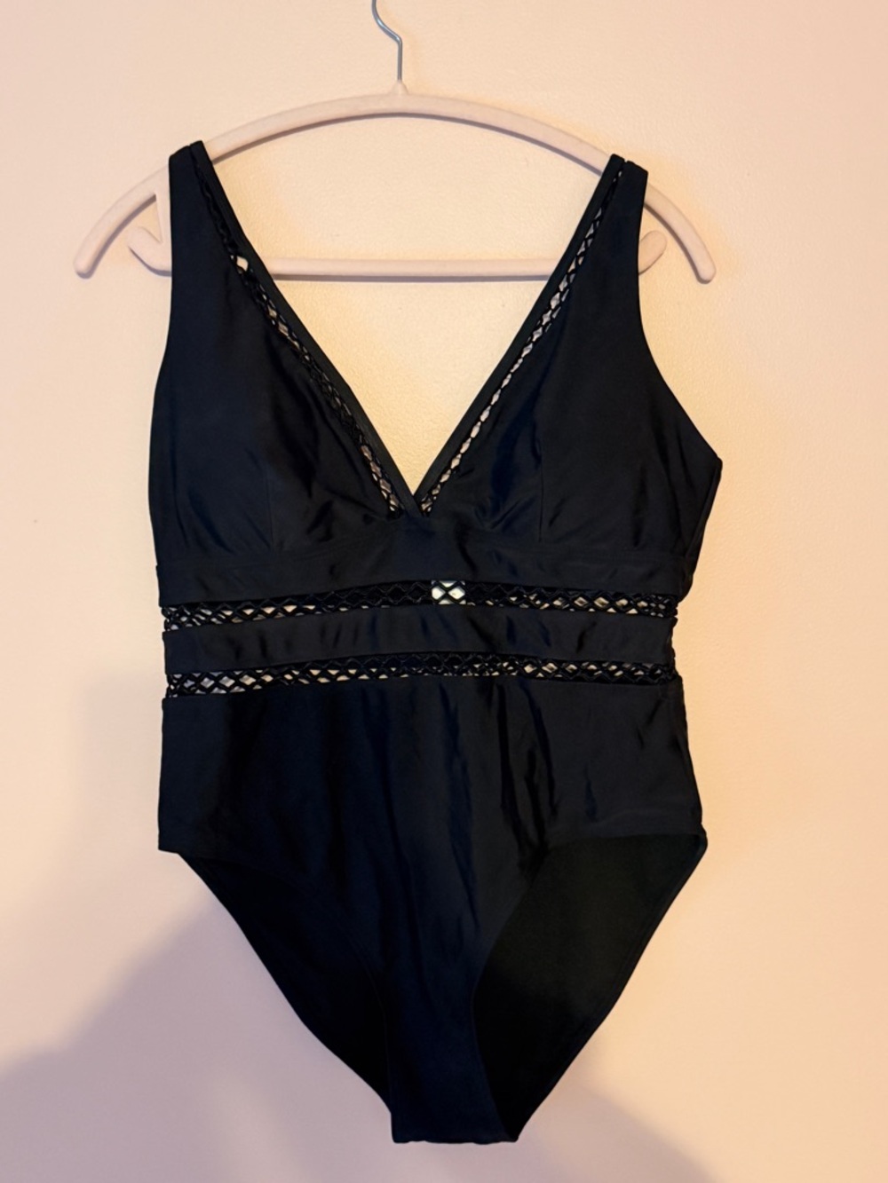 CUPSHE Black One-Piece Swimsuit with Crochet Cutouts & Trim